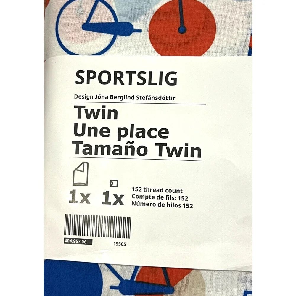 Ikea Sportslig Twin Duvet Cover + 1 Pillowcase Bicycle Pattern White Blue Orange